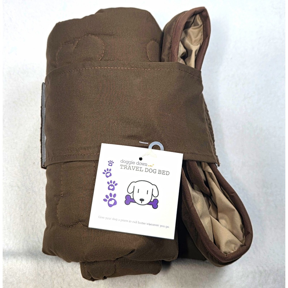 Doggie Down Travel Dog Bed Mat 28x36 Brown Waterproof Foldable Washable